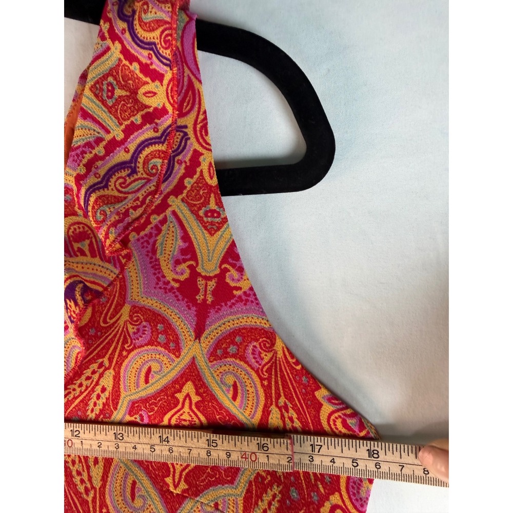 Vibrant Bianca Nygard Orange Pink Paisley Medallion V-Neck Sheath Dress Sz 8 - Picture 3 of 7